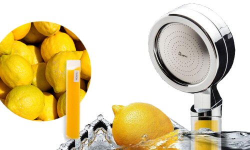 Vita C Aroma Shower Duschkopf, Duschbrause wohltuende vitalisierende Frische von Zitronen und Vitamin C praktisch frei von Chlor Schmutz, feinporige Micro-Faserfilter entfernt Fremdstoffe wie Rost und Schmutz aus dem Wasser. Patentierte konische Triangel Duschplattenlöcher erhöhen den Wasserdruck und Wasserersparnis 