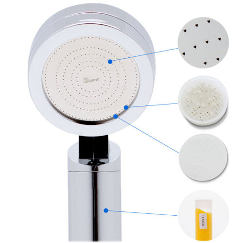 Vita C Aroma Sense shower head, antibacterial ceramic balls acts as a water softener and will eliminate bacteria and germs in the water,microfiber filter trapping lime rust dirt residual and floating contaminants,removal chlorine chloramine particles from tap water 